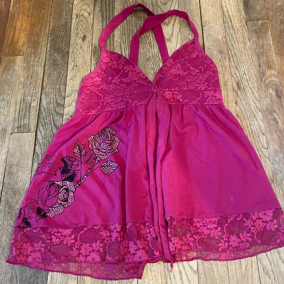 magenta ed hardy tank top with design on the side - Picture 2 of 6